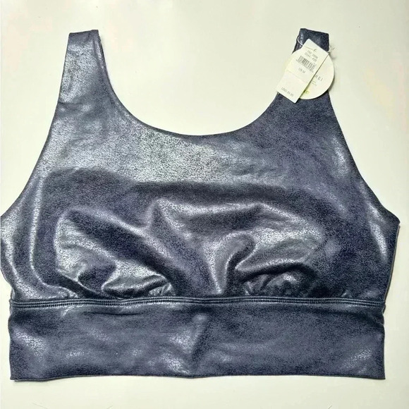New Offline by Aerie Hugger Faux Leather Sports Bra Crackle Steel Blue - Picture 4 of 6